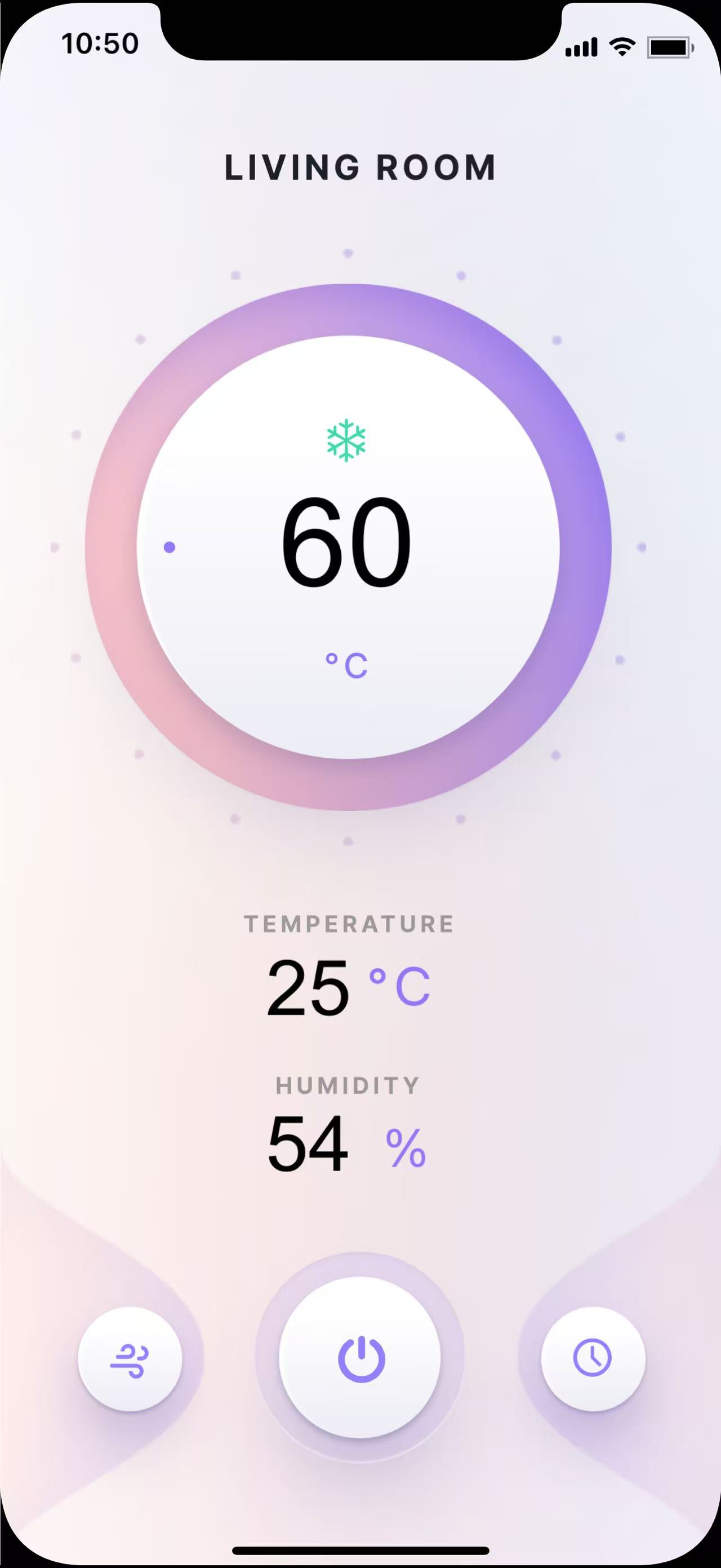 The final connected interface displays live temperature (25 °C) and humidity (54 %) values within a refined UI design on the mobile device.
      